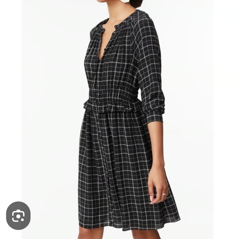 Rebecca Taylor Black and White Silk Ruched Waist Dress